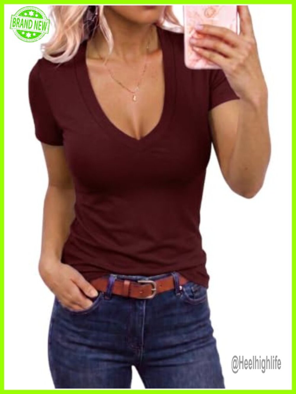 Women's V Neck Short Sleeve Slim Fit Casual T Shirt Top